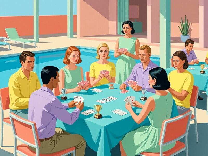 Persone sedute a un tavolo che giocano a un torneo di burraco
